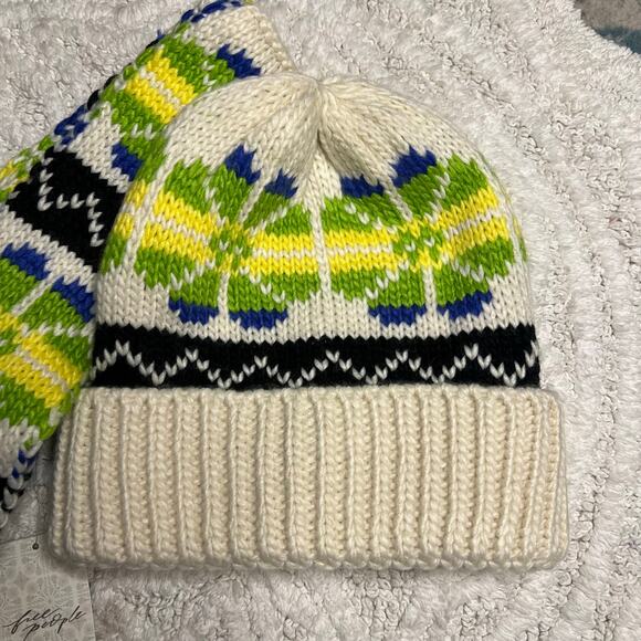 Free People Northern Lights Beanie + Scarf Hat Ivory Green Blue Yellow Black main image 5